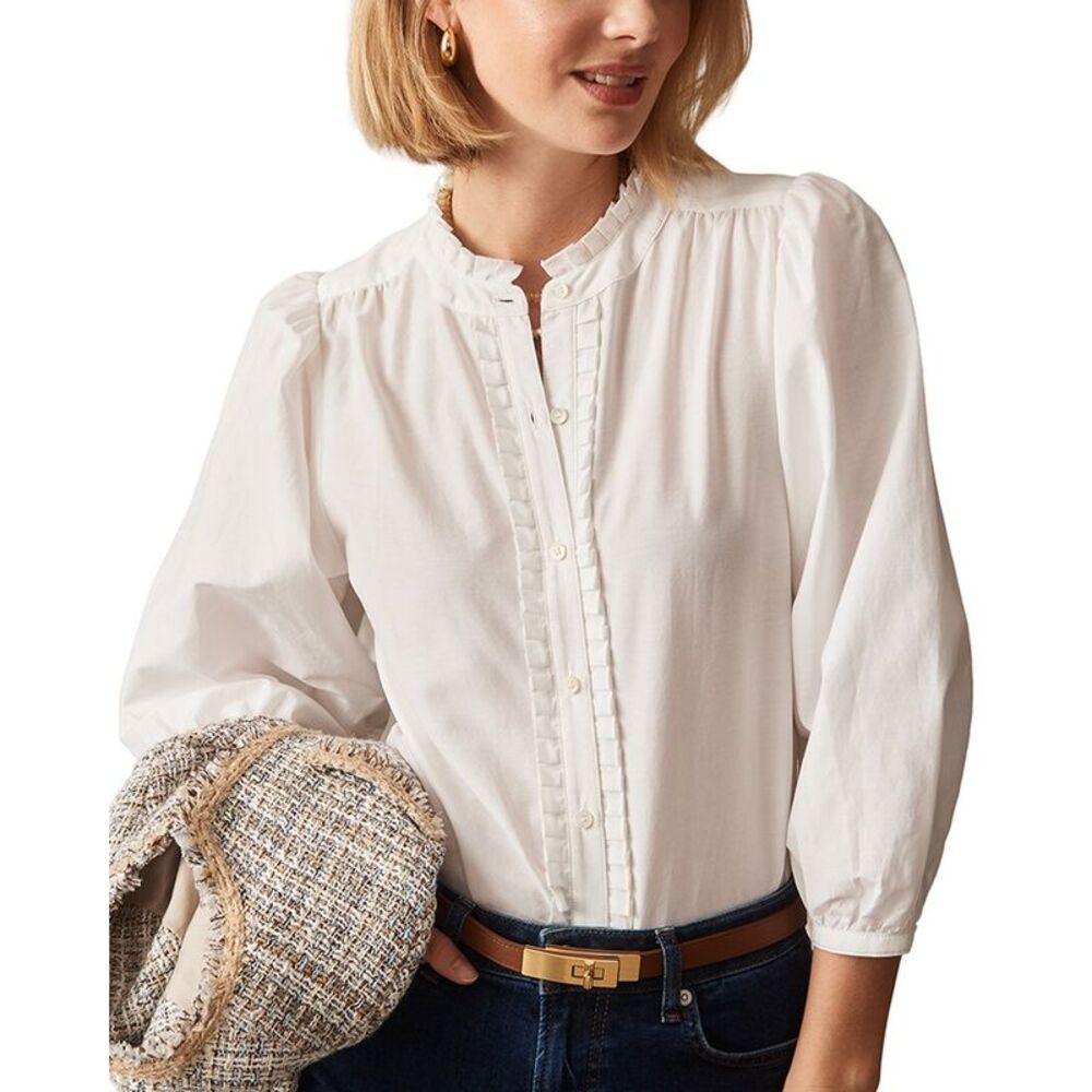 J.Mclaughlin Womens  Josette Silk-Blend Blouse, White